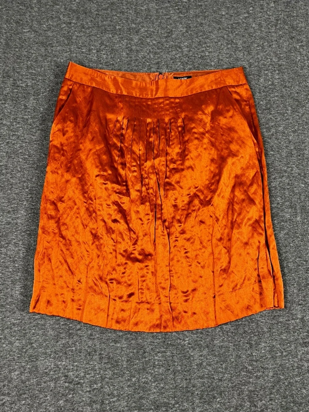 J. Crew Silk Metallic Mini Skirt Size 6 Mid Rise Burnt Orange Pleated Pockets